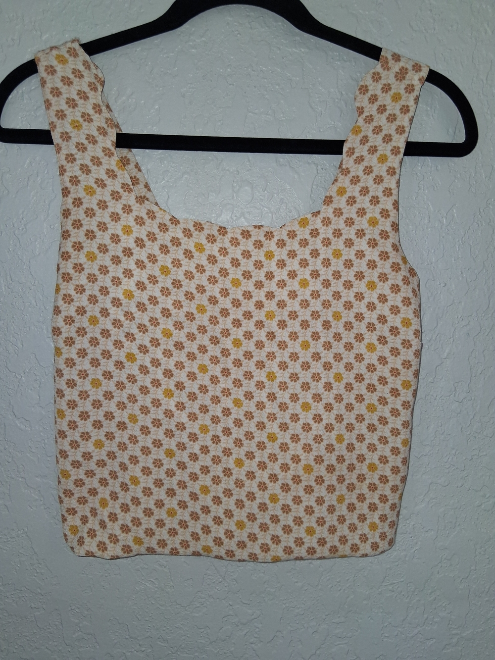Monteau Floral Smocked Tank Top Womens Medium Cream Daisy Crop Cottagecore